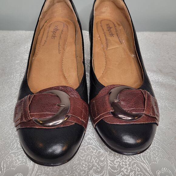 Softspots Black Heels Women's Size 11 M Leather Comfort Neutral Low Buckle Soft - Picture 4 of 9